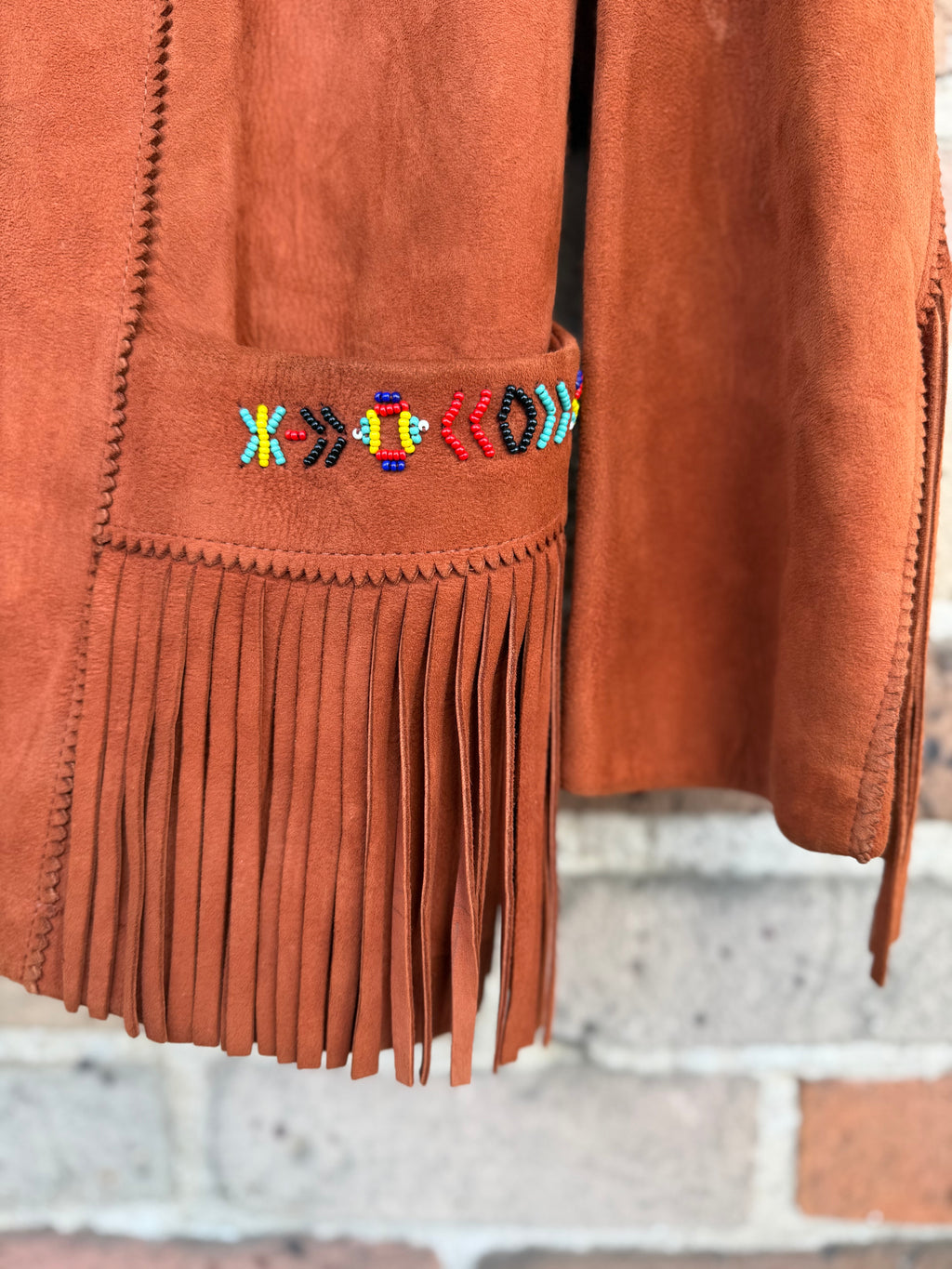 Vintage Pioneer Wear Fringe Suede Jacket with Beadwork