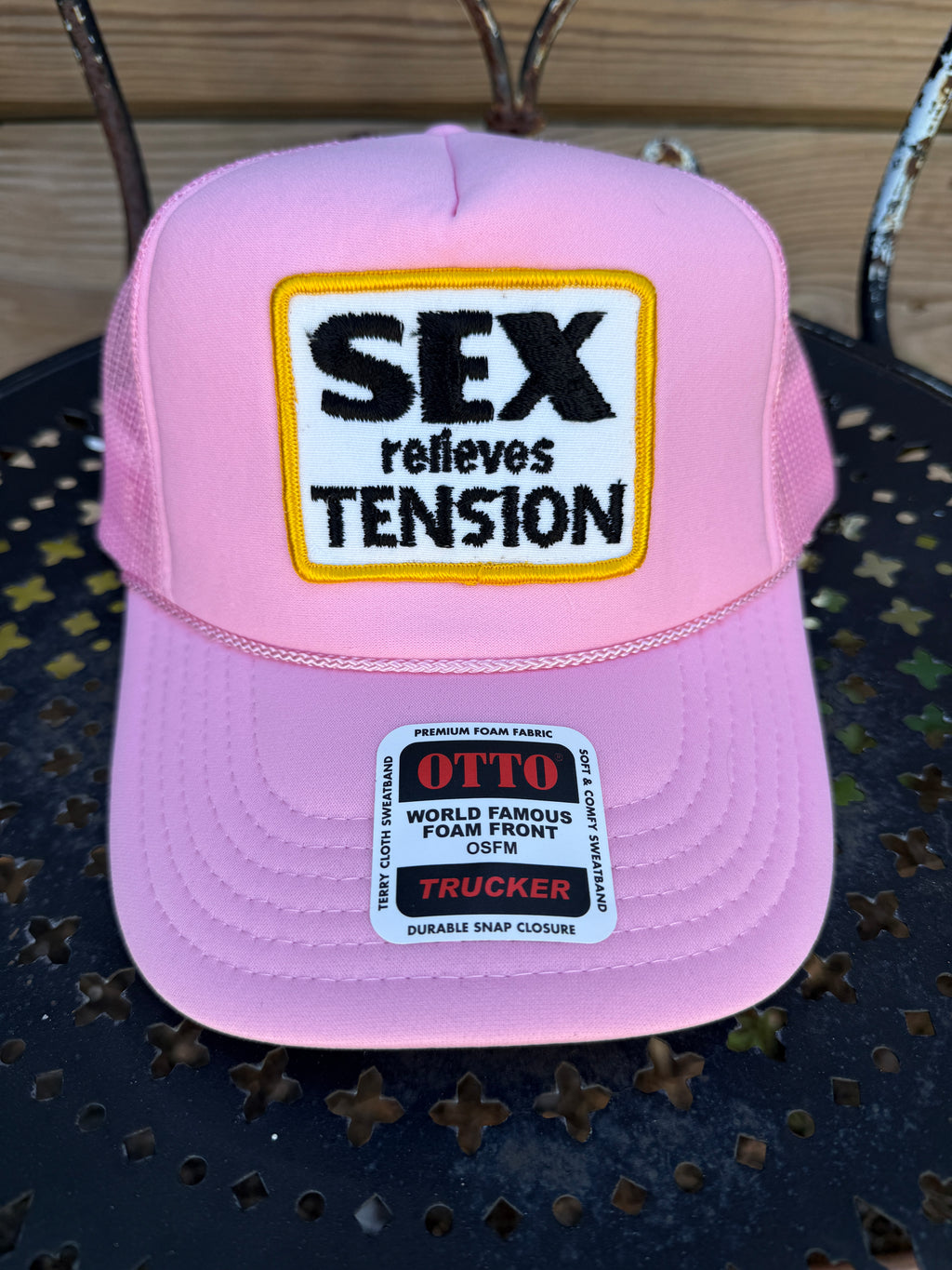 Trucker Hat featuring Vintage Patch- sex relieves tension