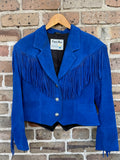 Vintage Pioneer Wear Electric Blue Cropped Fringe Jacket