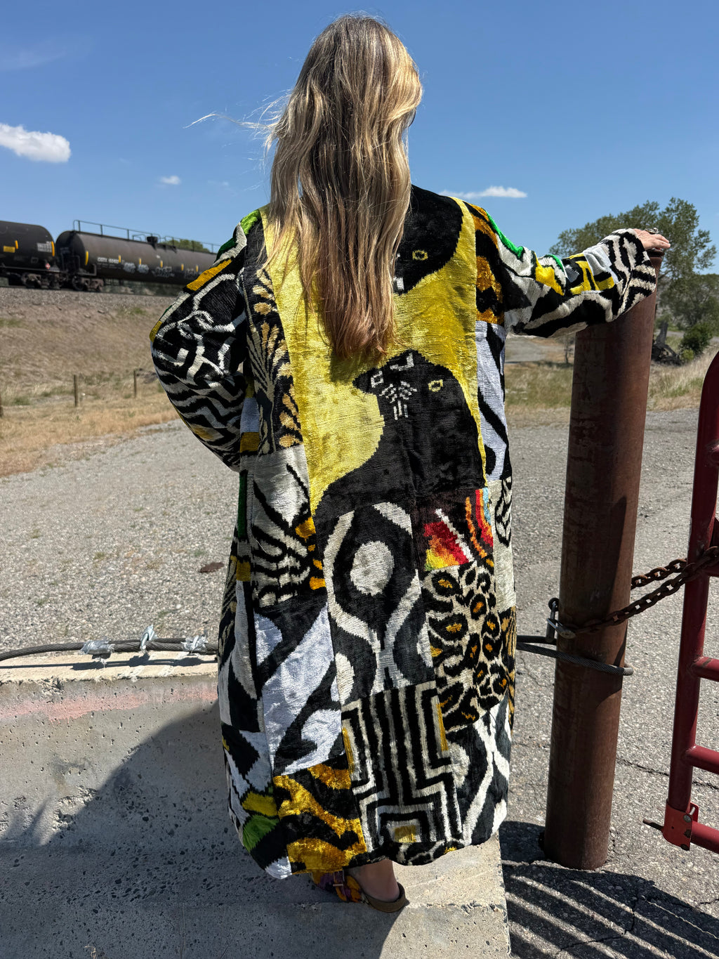 Black Panther Silk Ikat Patchwork Caftan