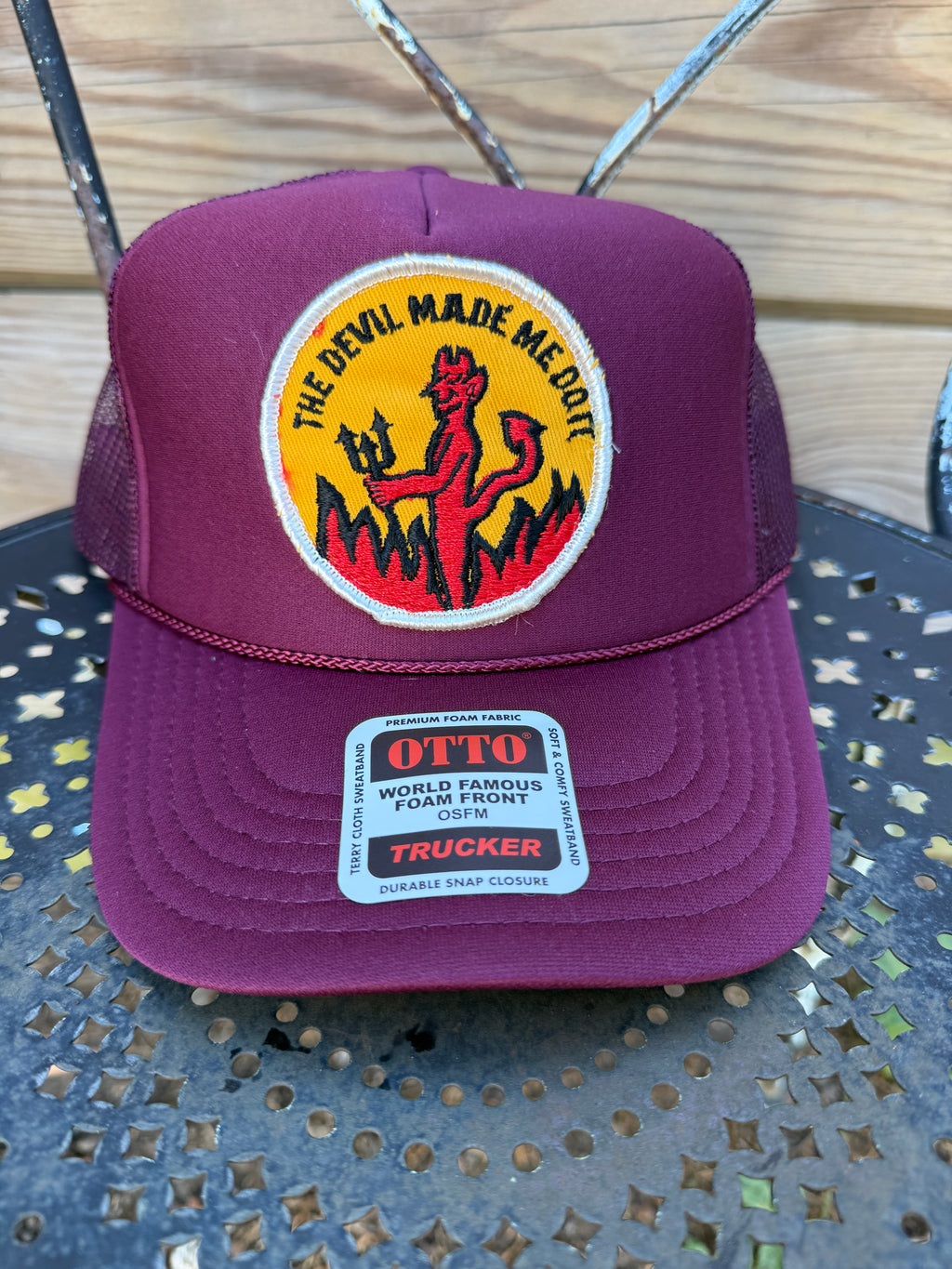 Trucker Hat featuring Vintage Patch- the devil made me do it