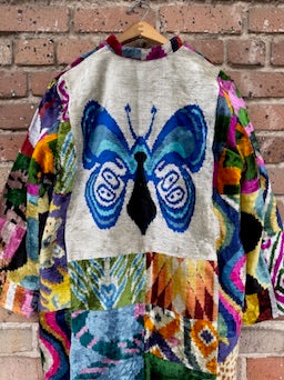 Butterfly Silk Ikat Patchwork Caftan Large