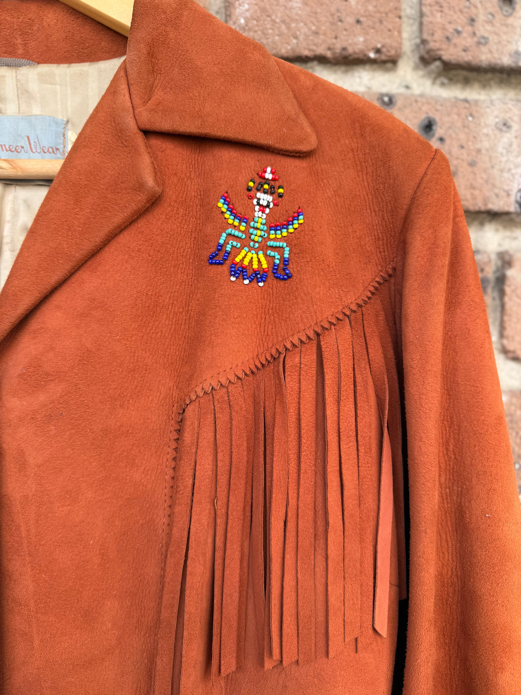 Vintage Pioneer Wear Fringe Suede Jacket with Beadwork