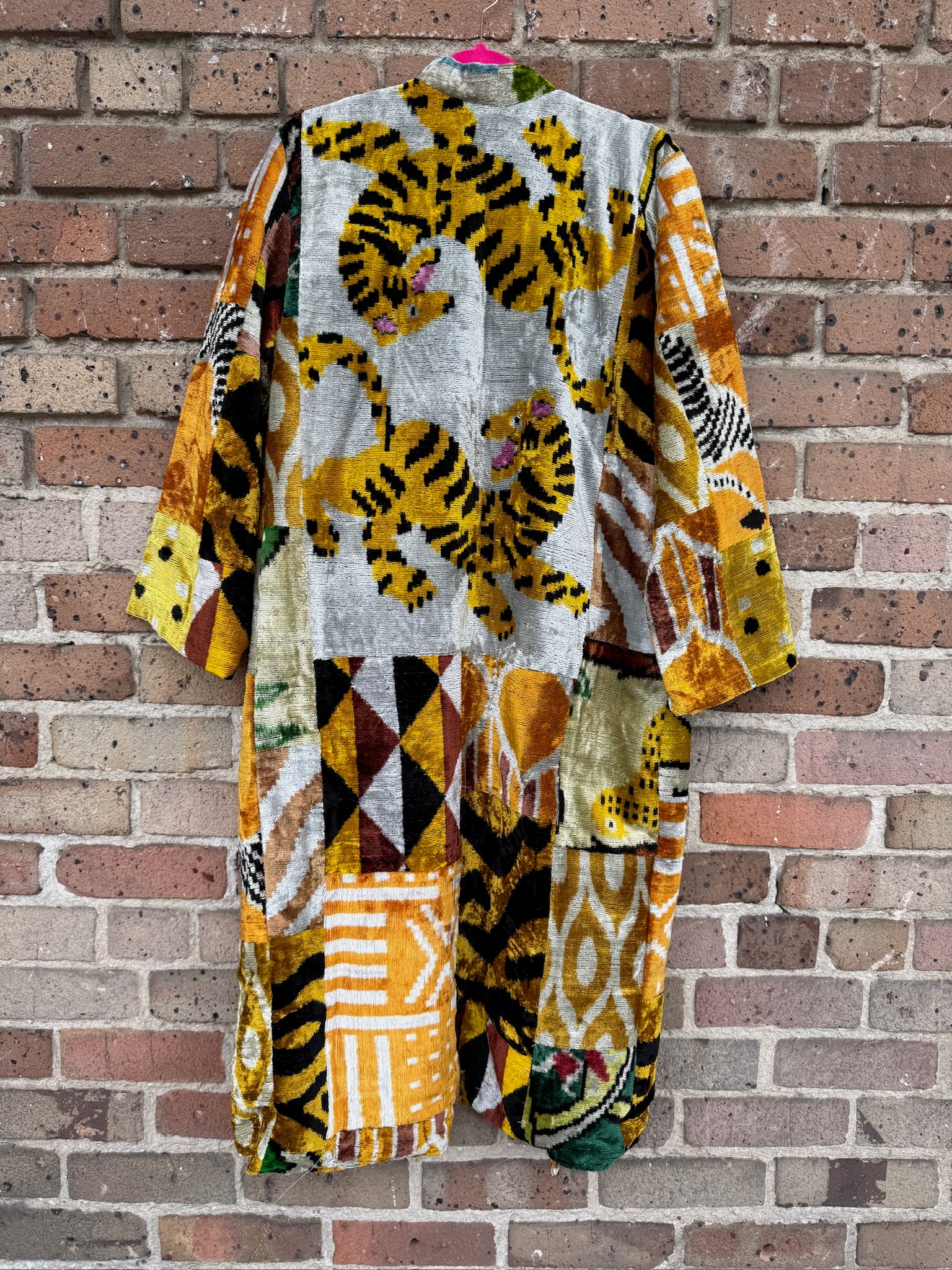 Tiger Silk Ikat Patchwork Caftan Medium