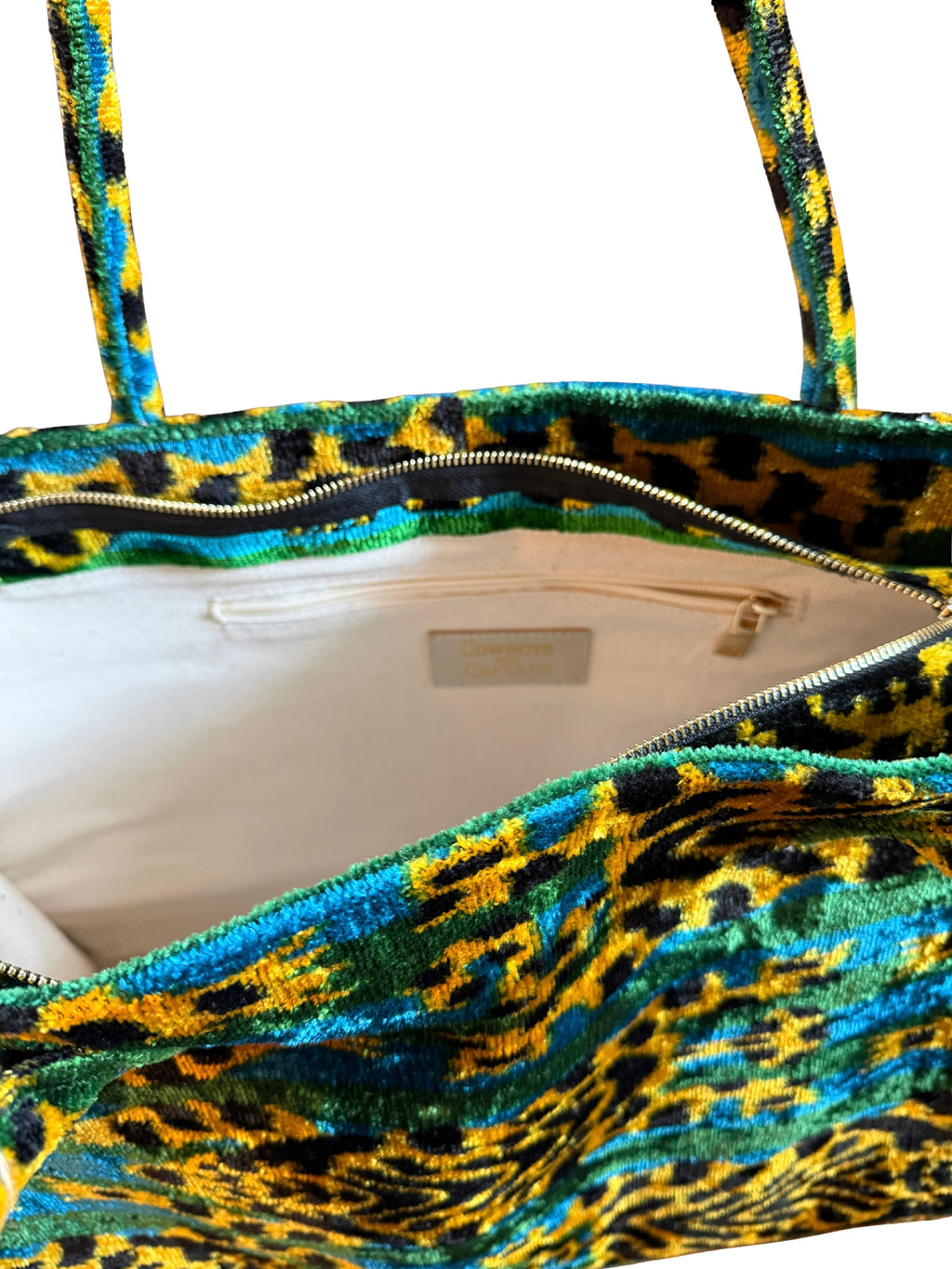 Silk Road Traveler Carry On Green and Blue Tiger Motif