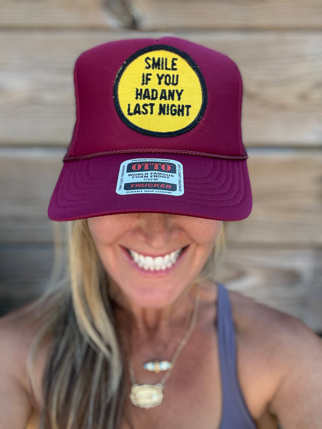 Trucker Hat featuring Vintage Patch- smile if you had any last night