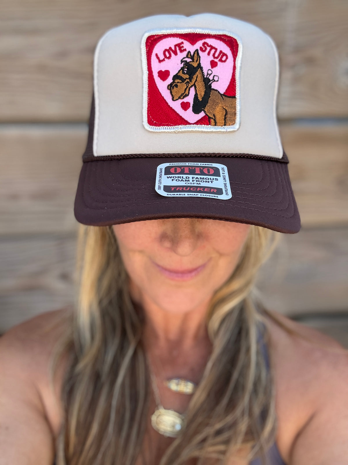 Trucker Hat featuring Vintage Patch- love stud