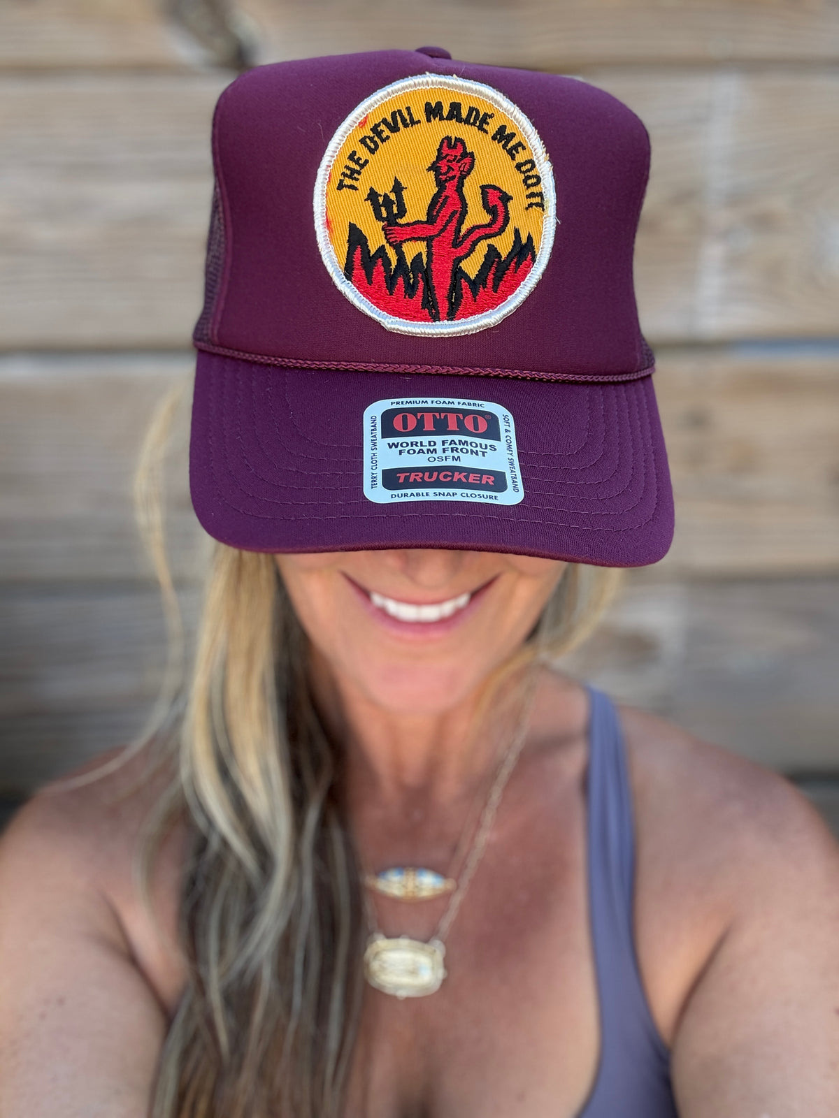 Trucker Hat featuring Vintage Patch- the devil made me do it