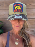 Trucker Hat featuring Vintage Patch- roll over and play alive