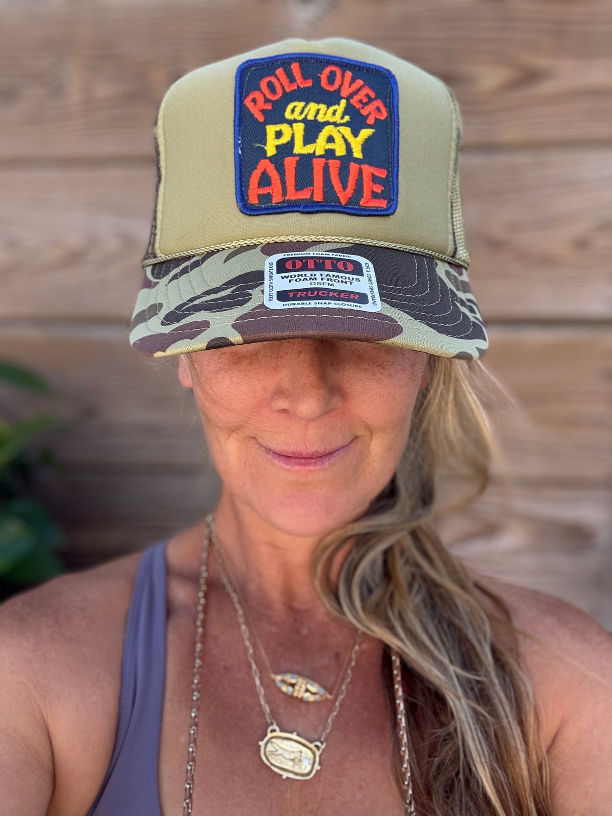 Trucker Hat featuring Vintage Patch- roll over and play alive
