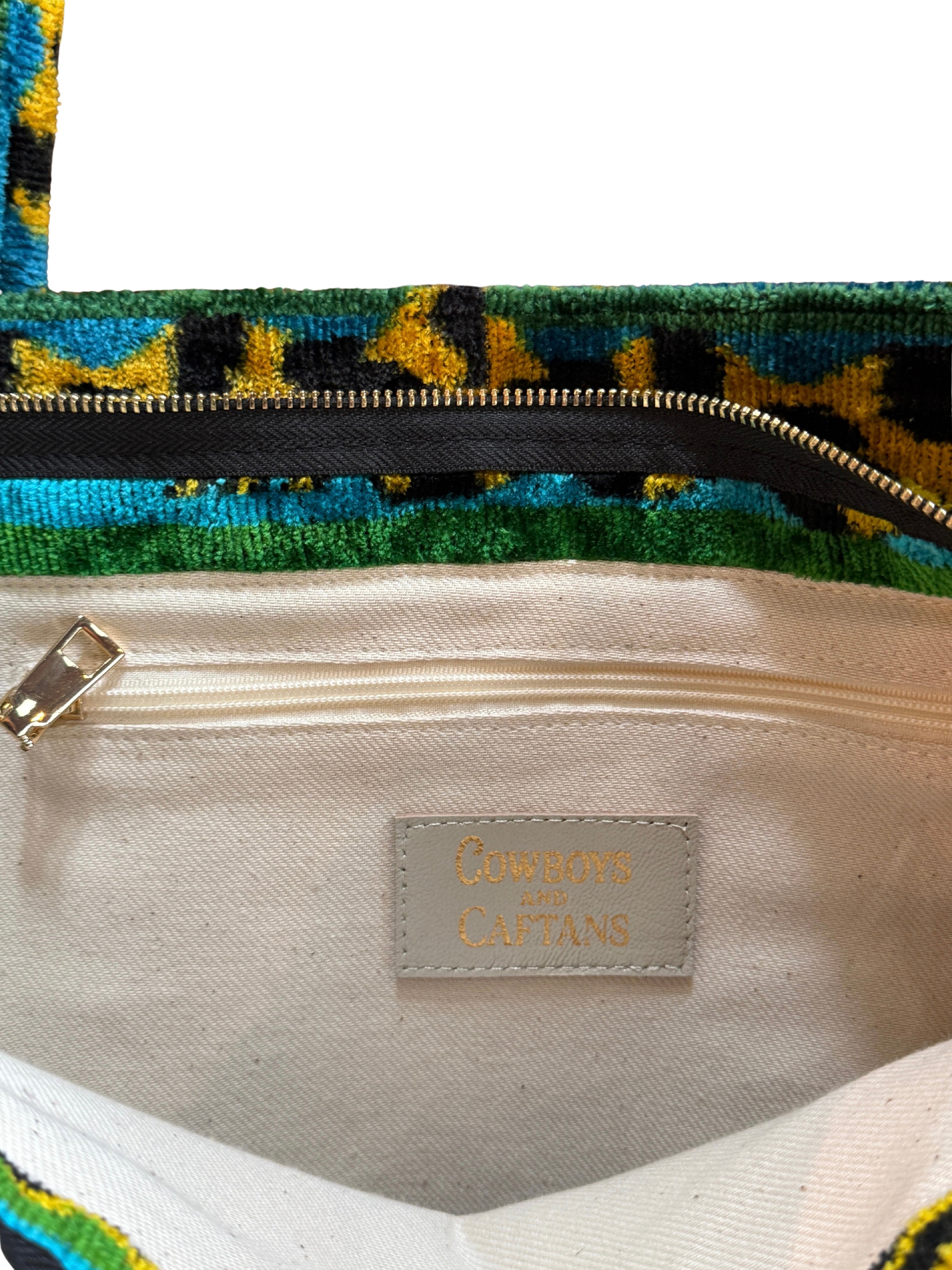 Silk Road Traveler Carry On Green and Blue Tiger Motif