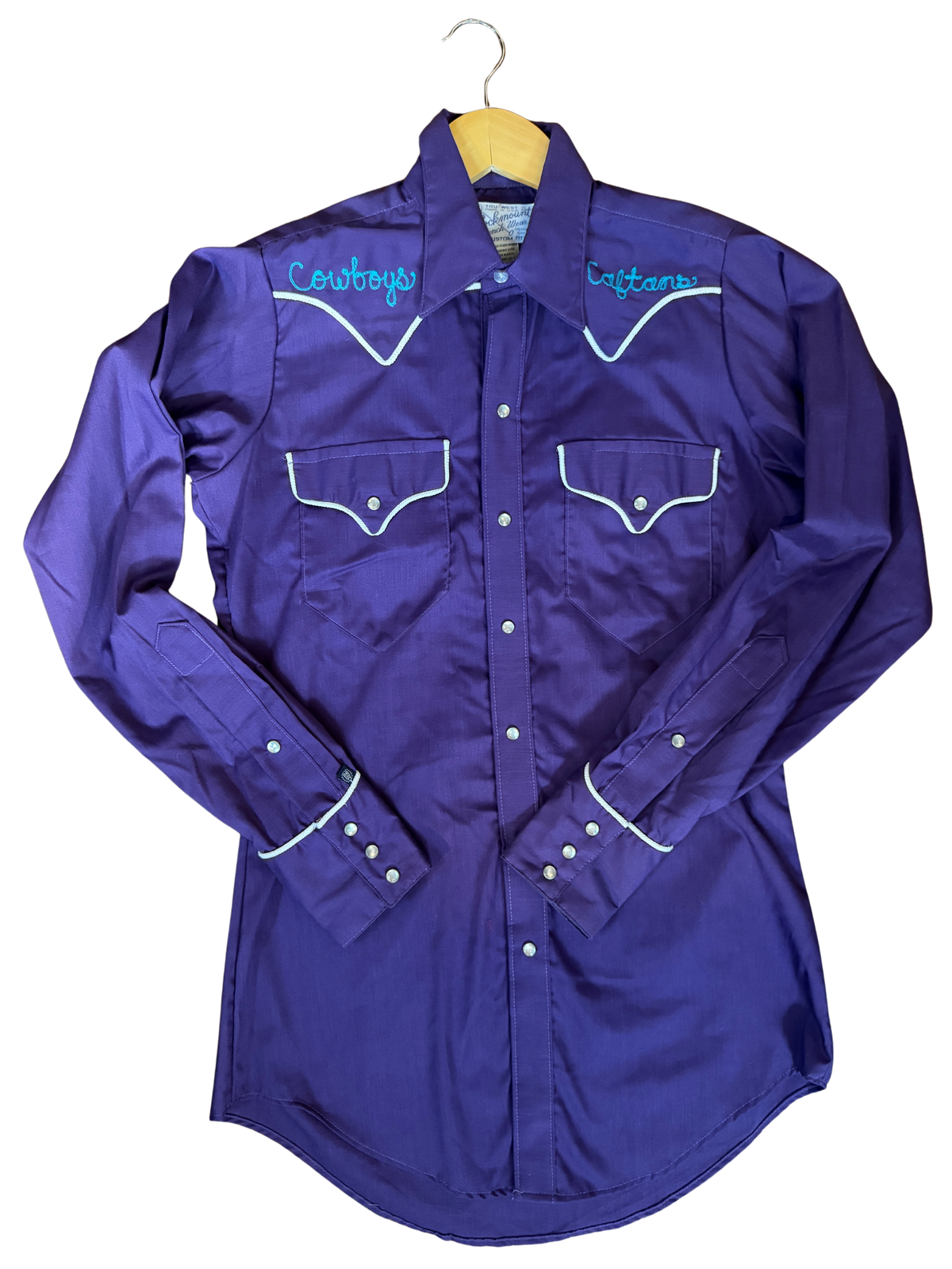Rockmount Ranch Wear Western Pearl Snap Purple with Longhorn chain stitch