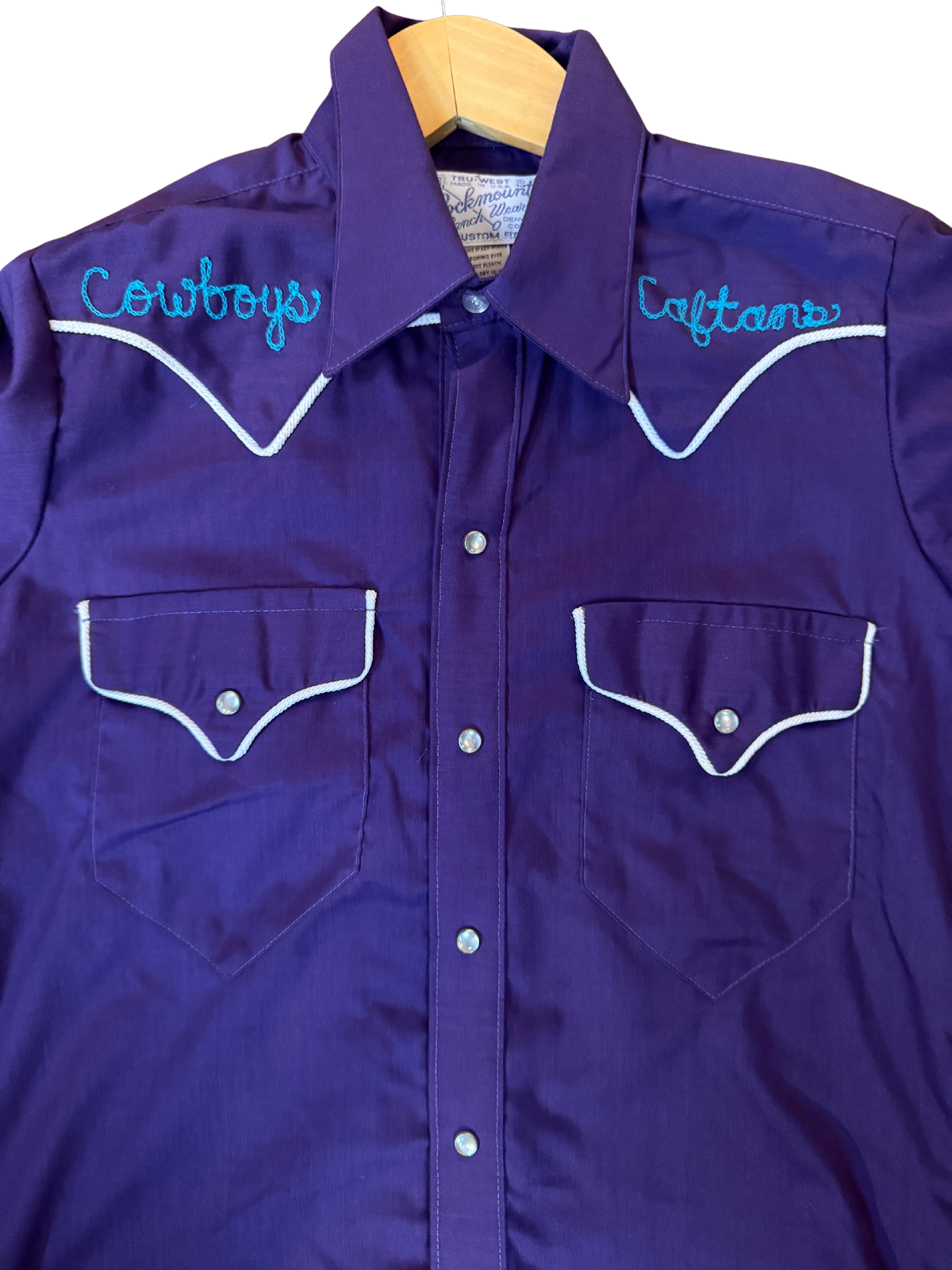 Rockmount Ranch Wear Western Pearl Snap Purple with Longhorn chain stitch