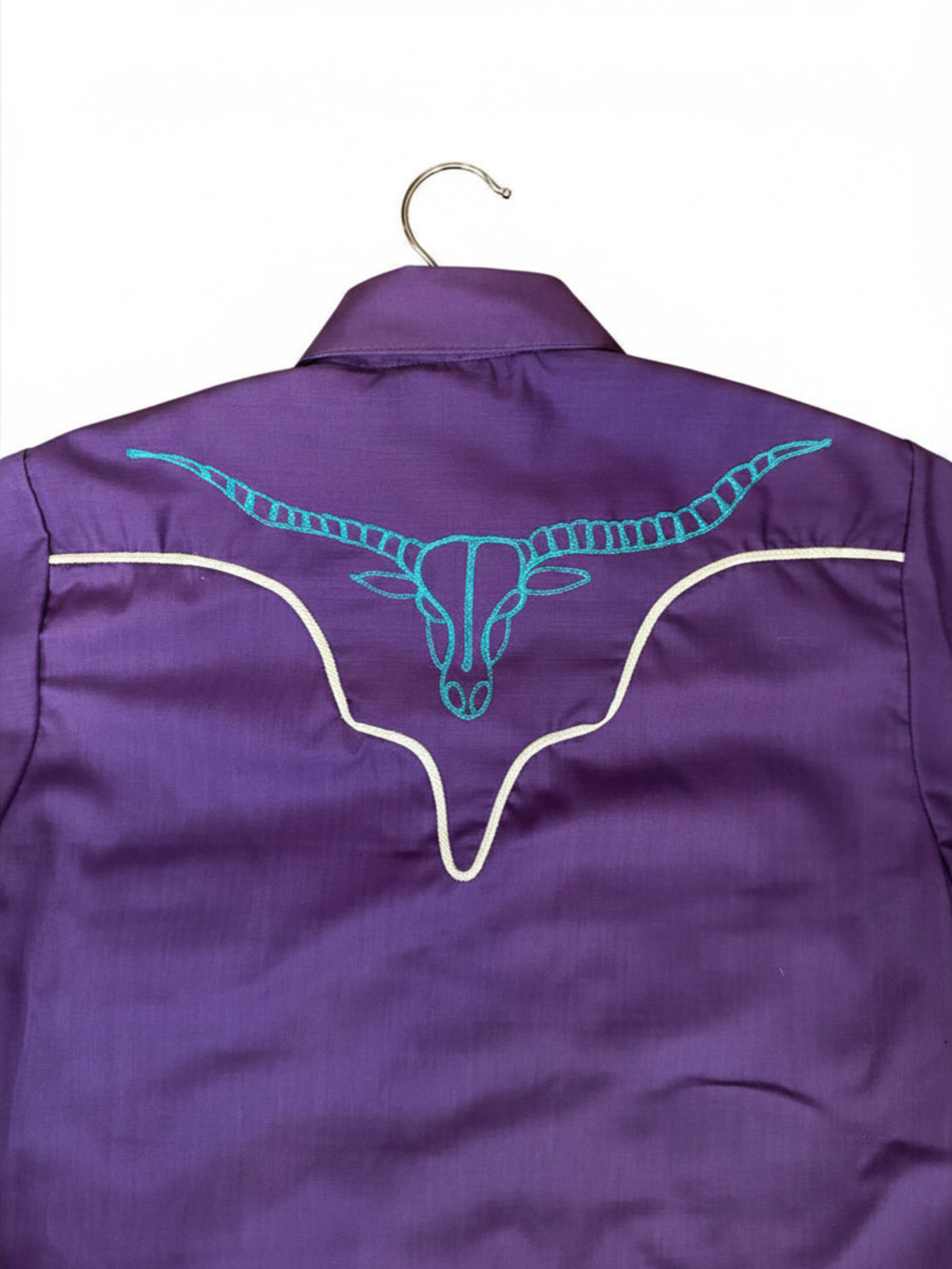 Rockmount Ranch Wear Western Pearl Snap Purple with Longhorn chain stitch