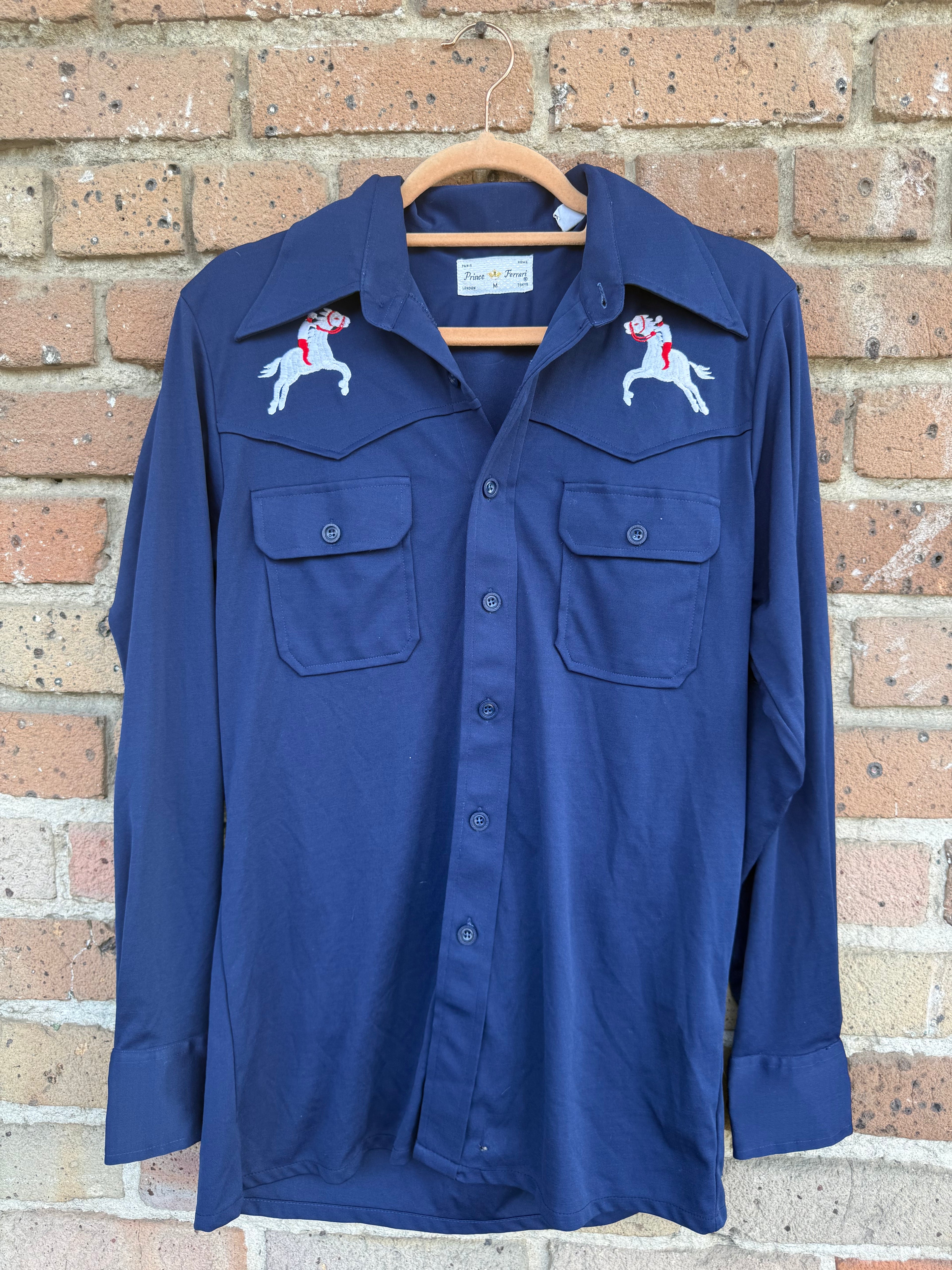 Vintage Prince Ferrari Horse with Rider Button Up