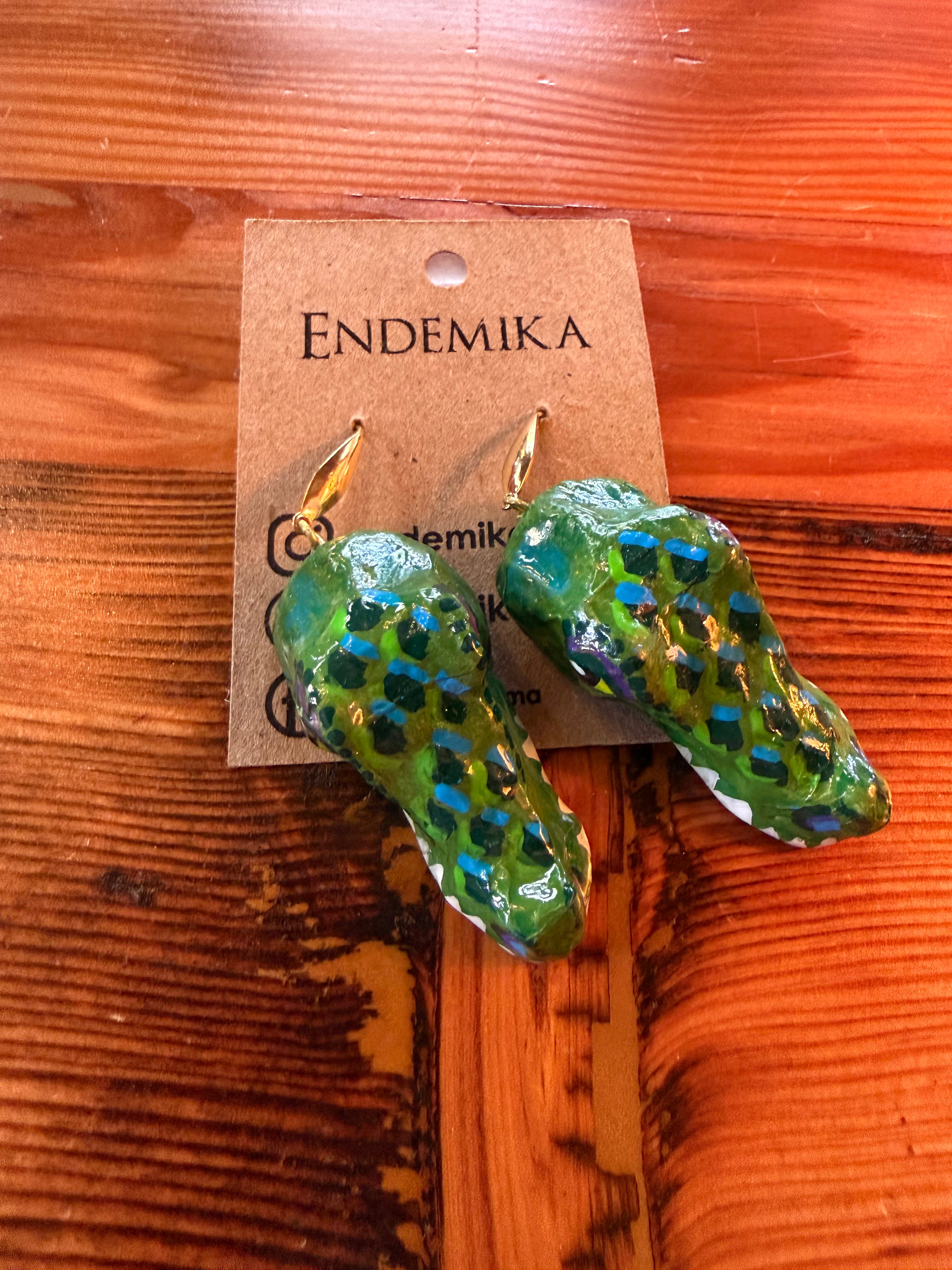 Gator Earrings - Green and Blue details