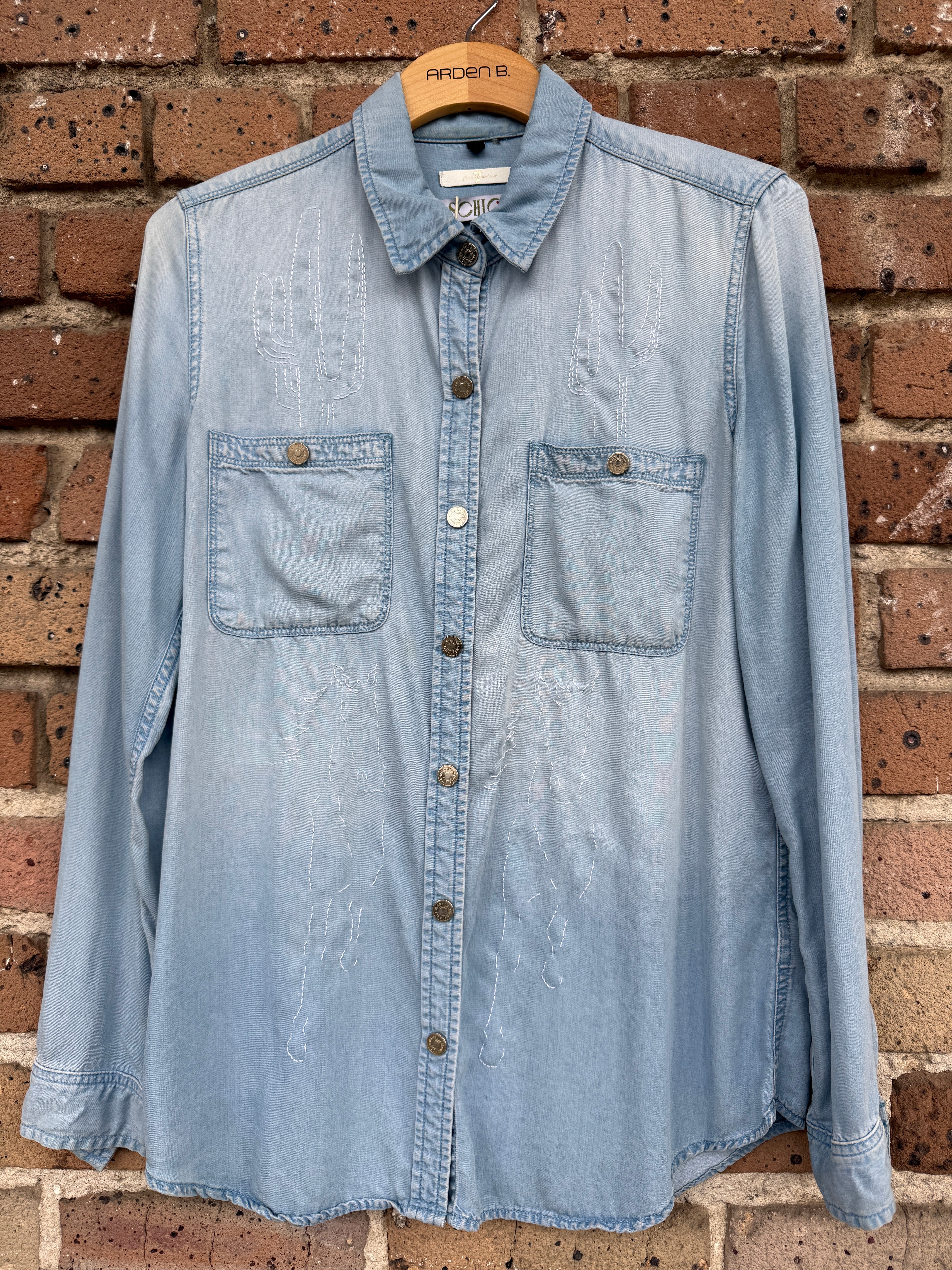 Schloss Hand Stitched Chambray with Cactus and Horse Motif