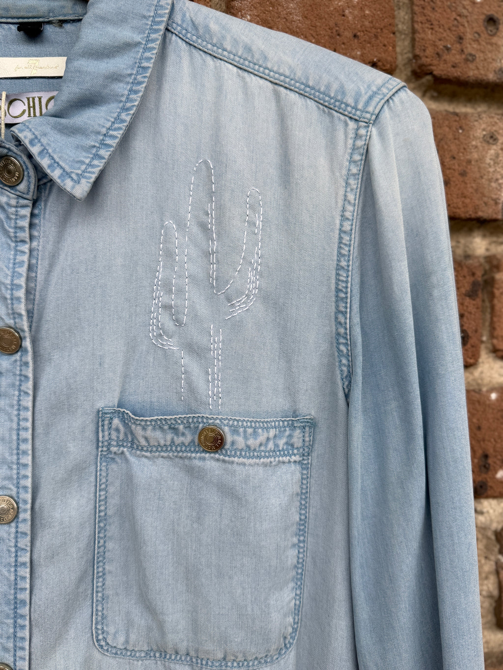 Schloss Hand Stitched Chambray with Cactus and Horse Motif
