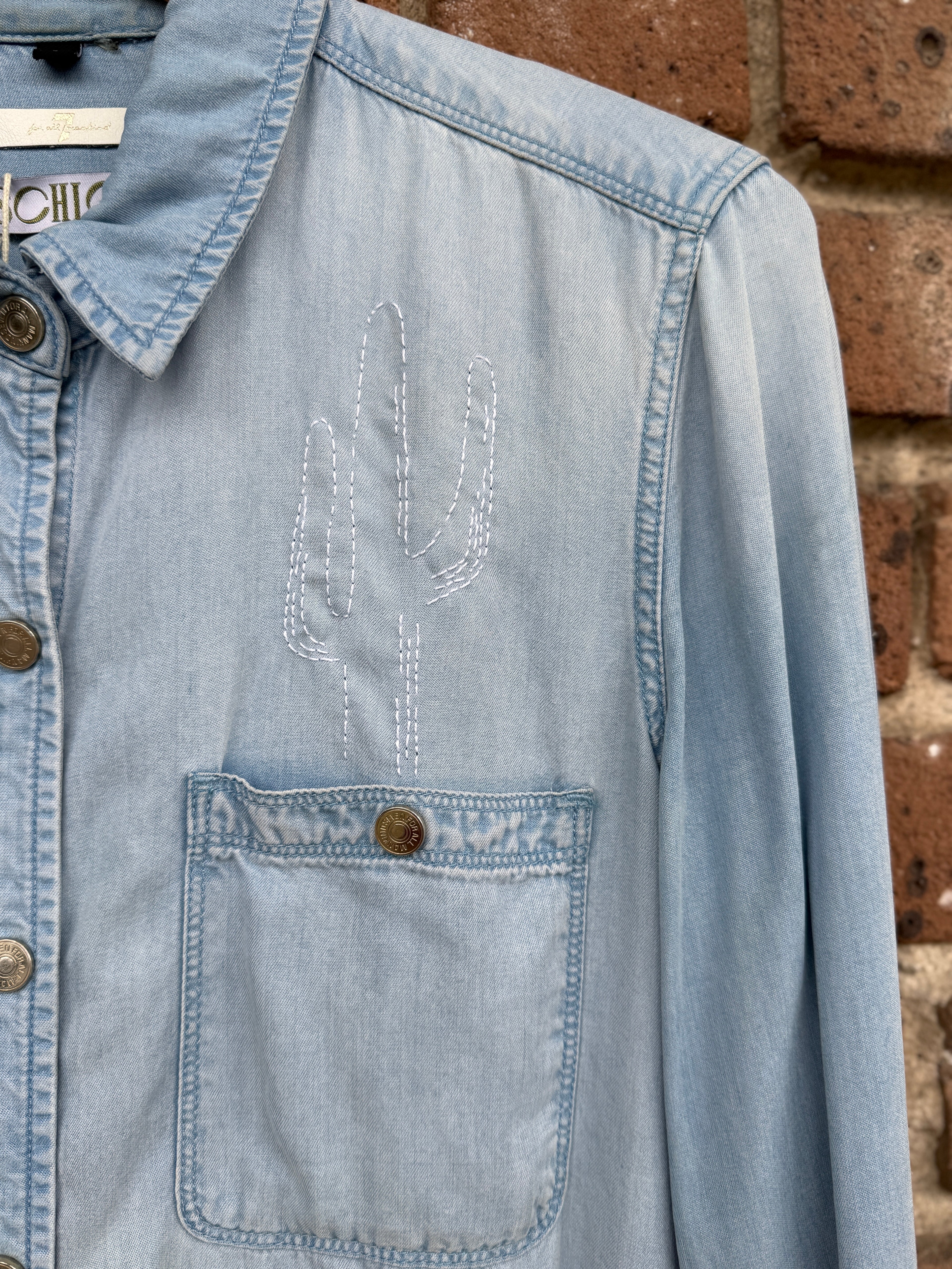 Schloss Hand Stitched Chambray with Cactus and Horse Motif