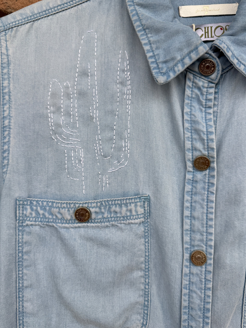 Schloss Hand Stitched Chambray with Cactus and Horse Motif