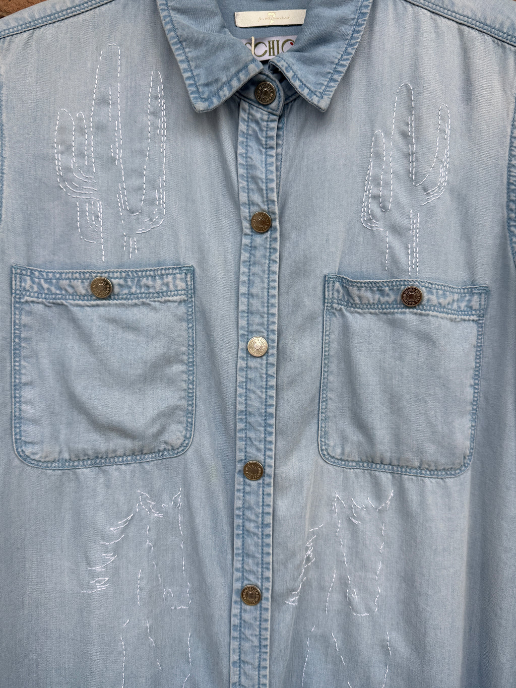 Schloss Hand Stitched Chambray with Cactus and Horse Motif