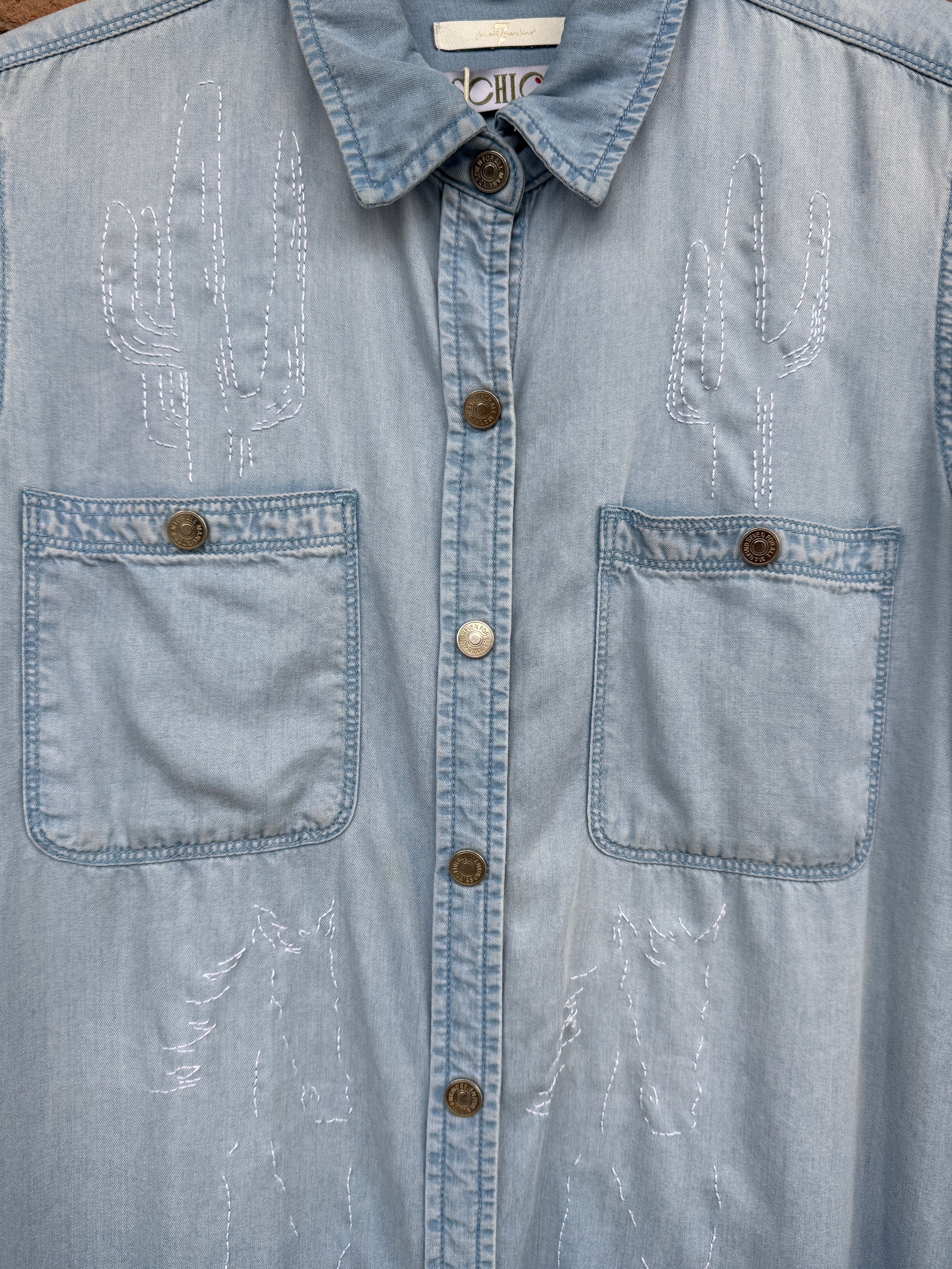 Schloss Hand Stitched Chambray with Cactus and Horse Motif
