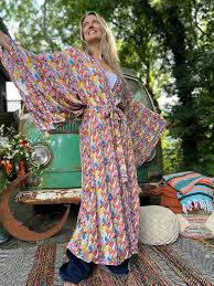 Rainbow Hippie Boho Psychedelic Kimono Robe