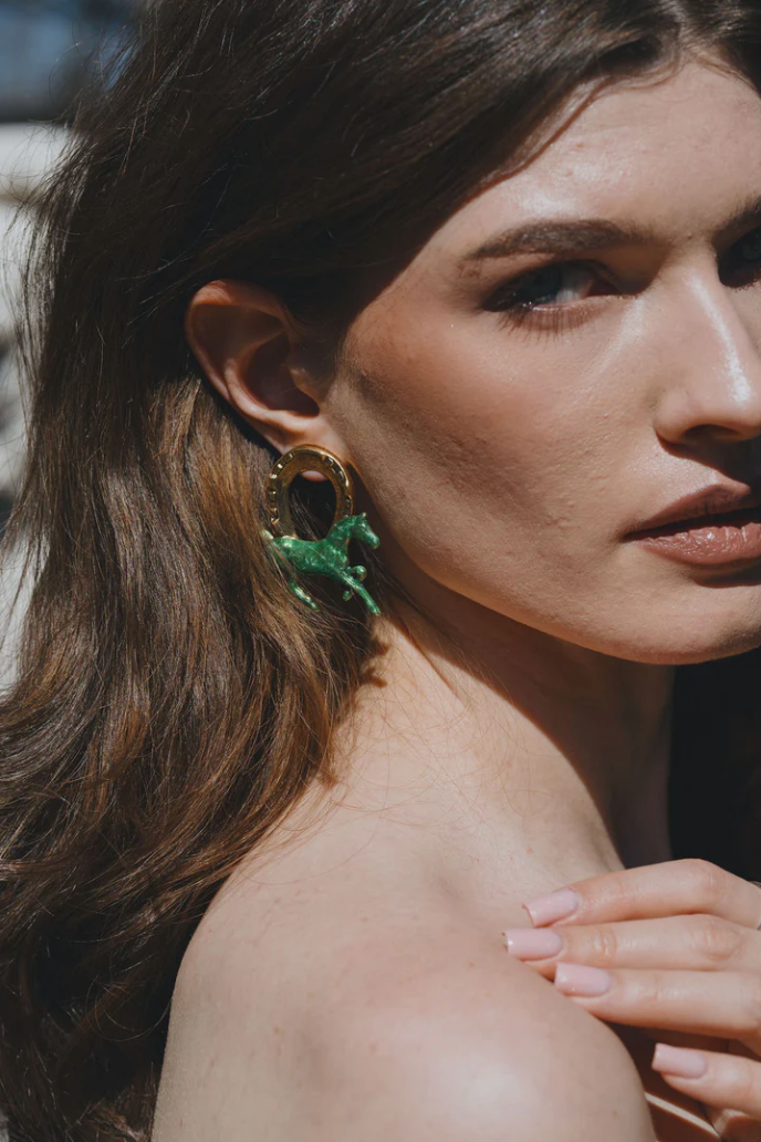Keeneland Horse Earring in Emerald