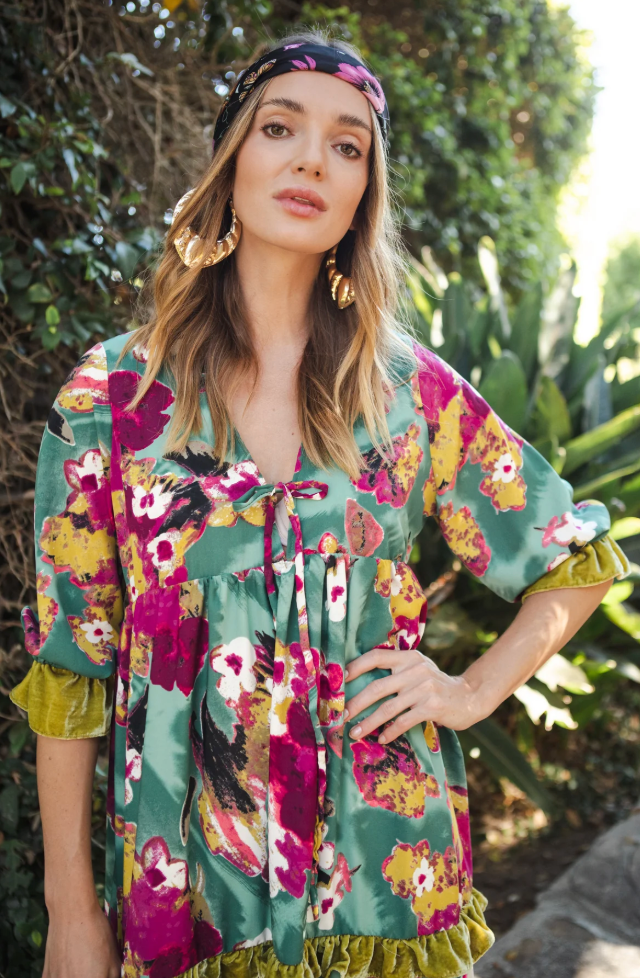 Jennafer Grace Fuchsia Fae Velvet Ruffle Maxi Dress