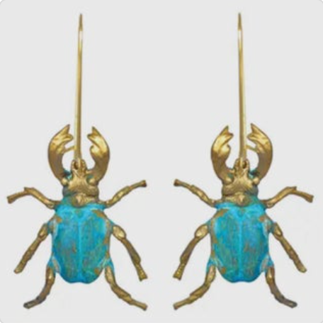 Verdigris Beetle Earrings