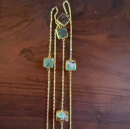 Faux-Turquoise Long Square Necklace