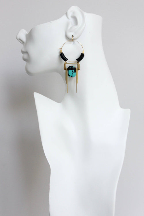 FERE101 Art Deco turquoise hoop earrings