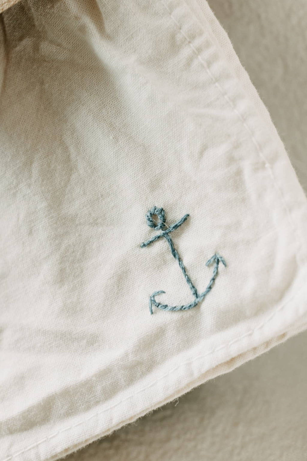 Hand embroidered Vacances cotton bandana, hand dyed
