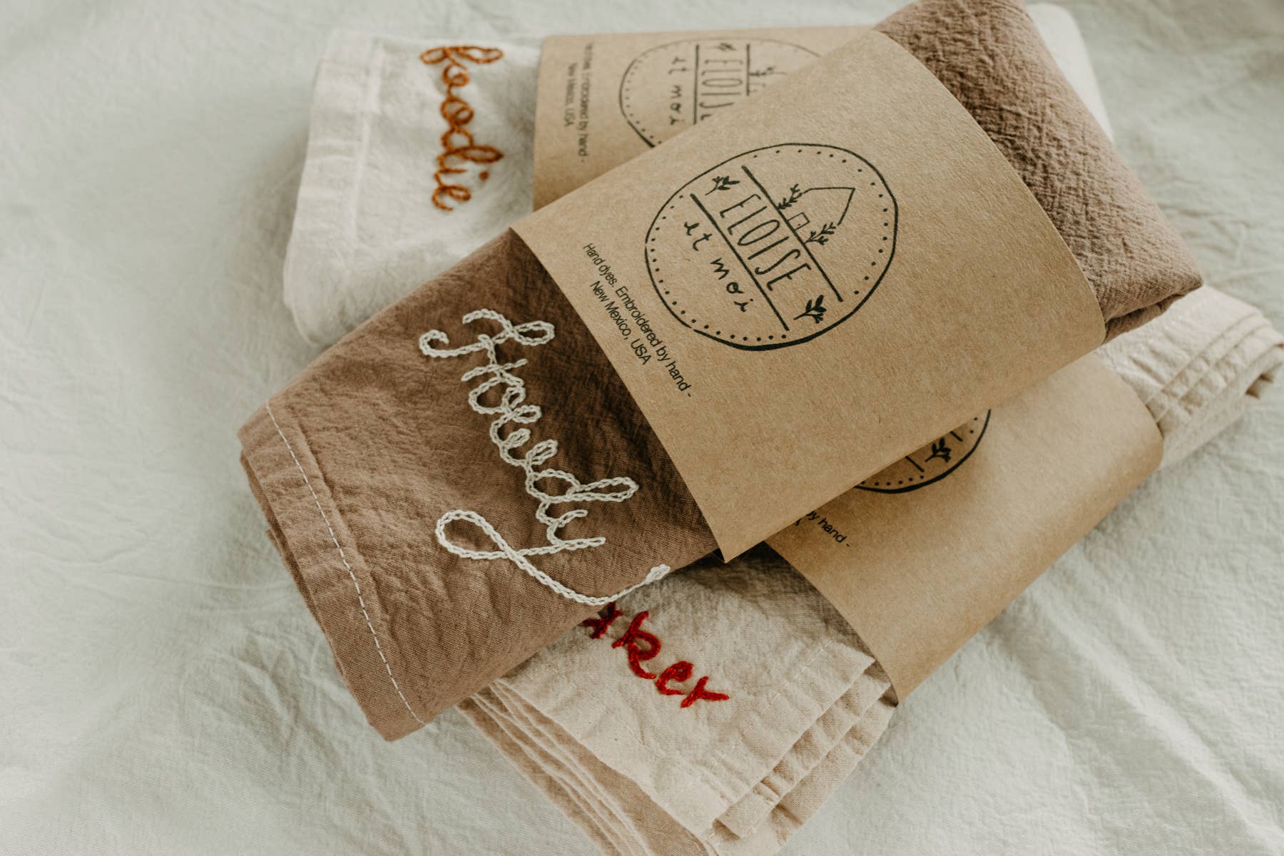 Hand embroidered Hand dyed Organic cotton Kitchen Towel 