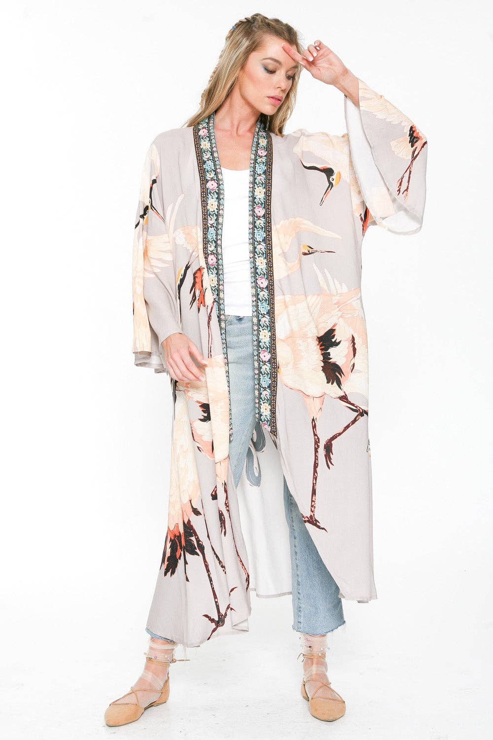Story of the Crane Kimono Slate