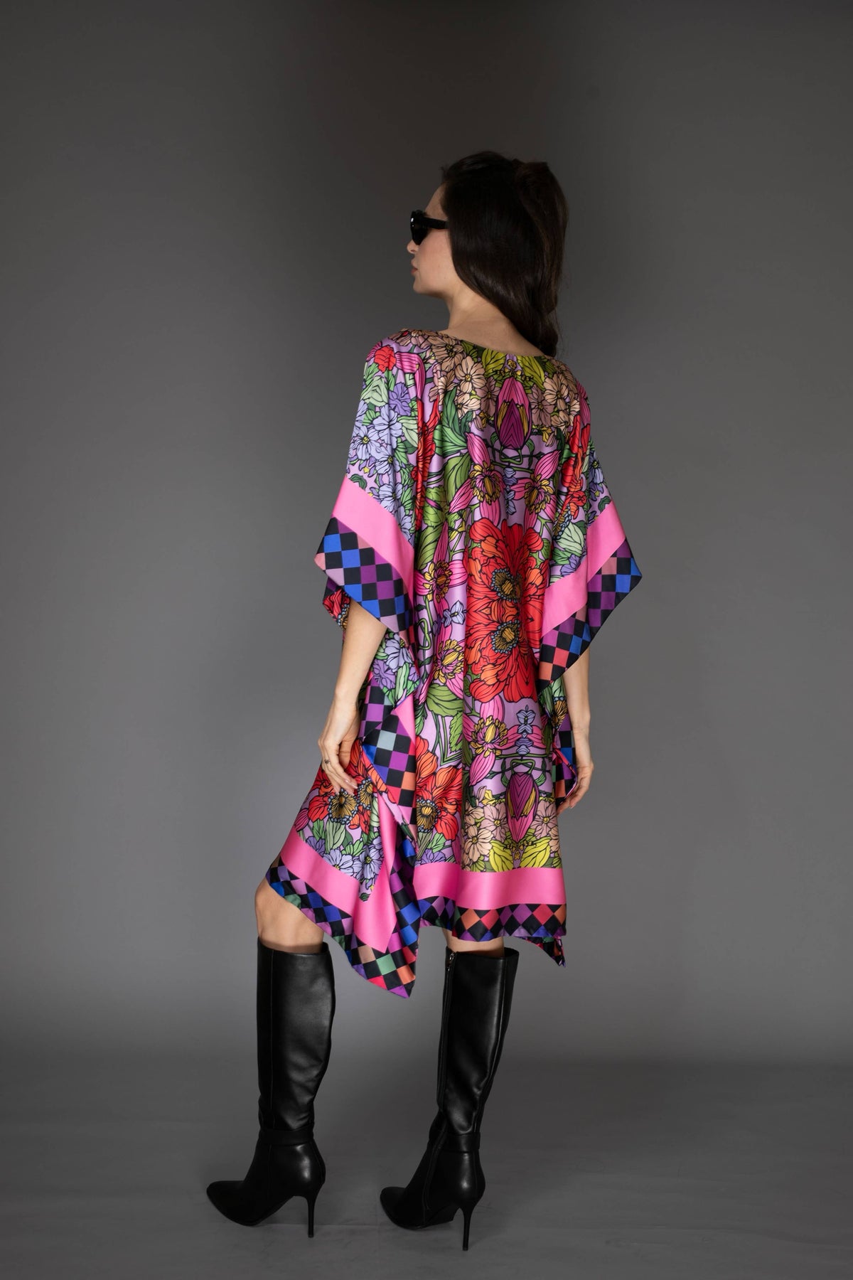 Red Garden Short Satin Kaftan Dress