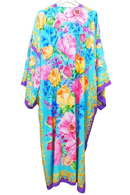 Blossom Maxi Kimono Aqua Floral