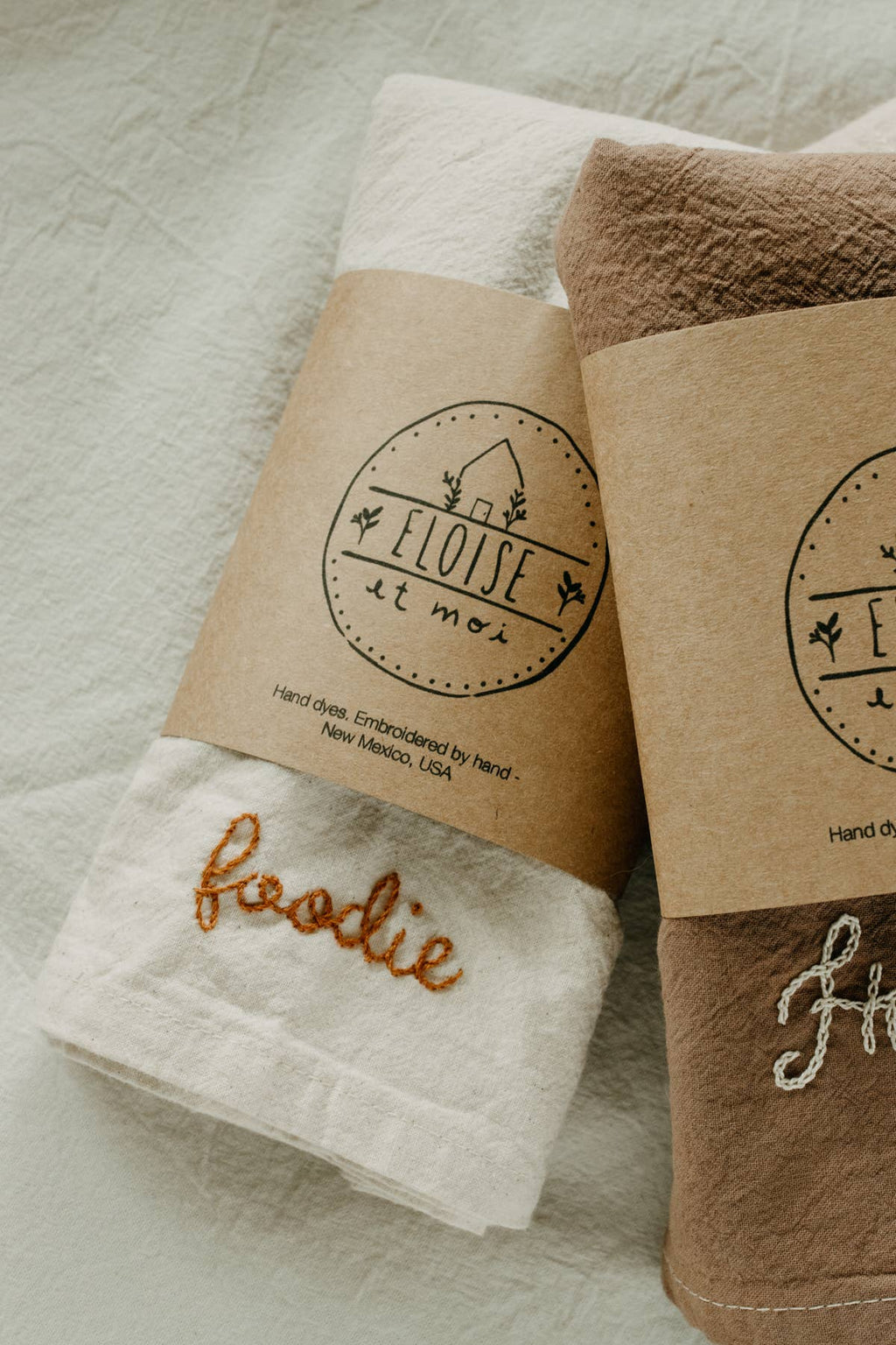 Hand embroidered Hand dyed Organic cotton Kitchen Towel 