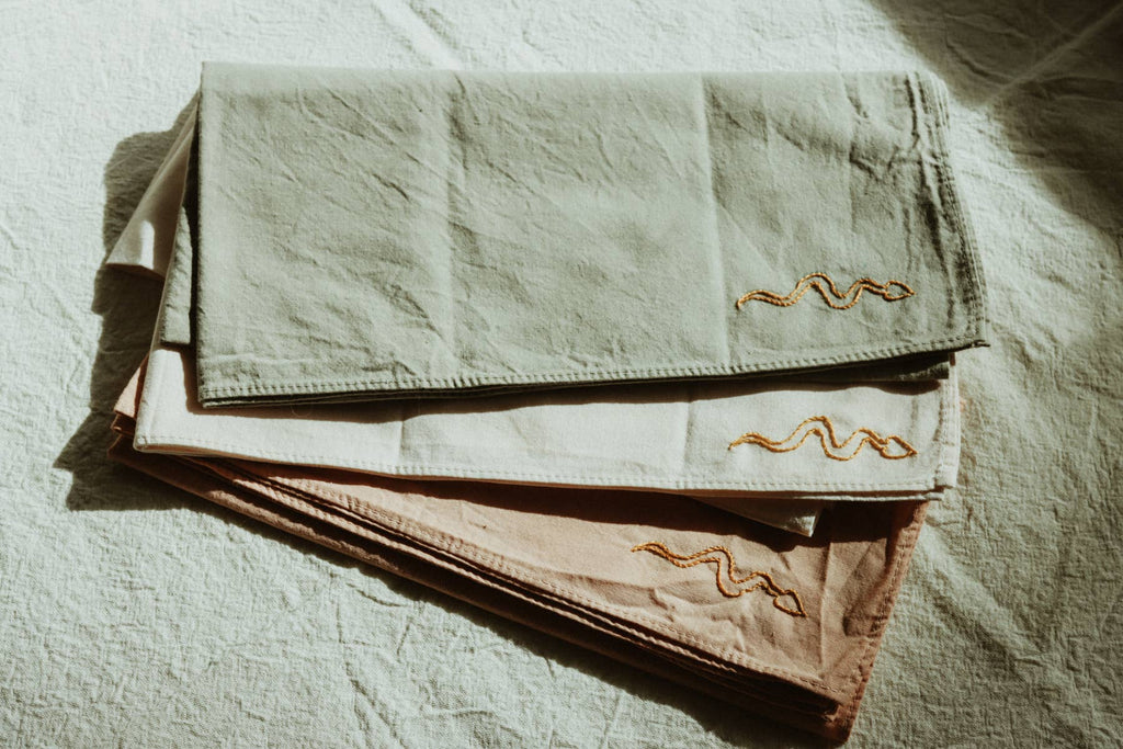 Hand embroidered DESIERTO cotton bandana, Plant dyed