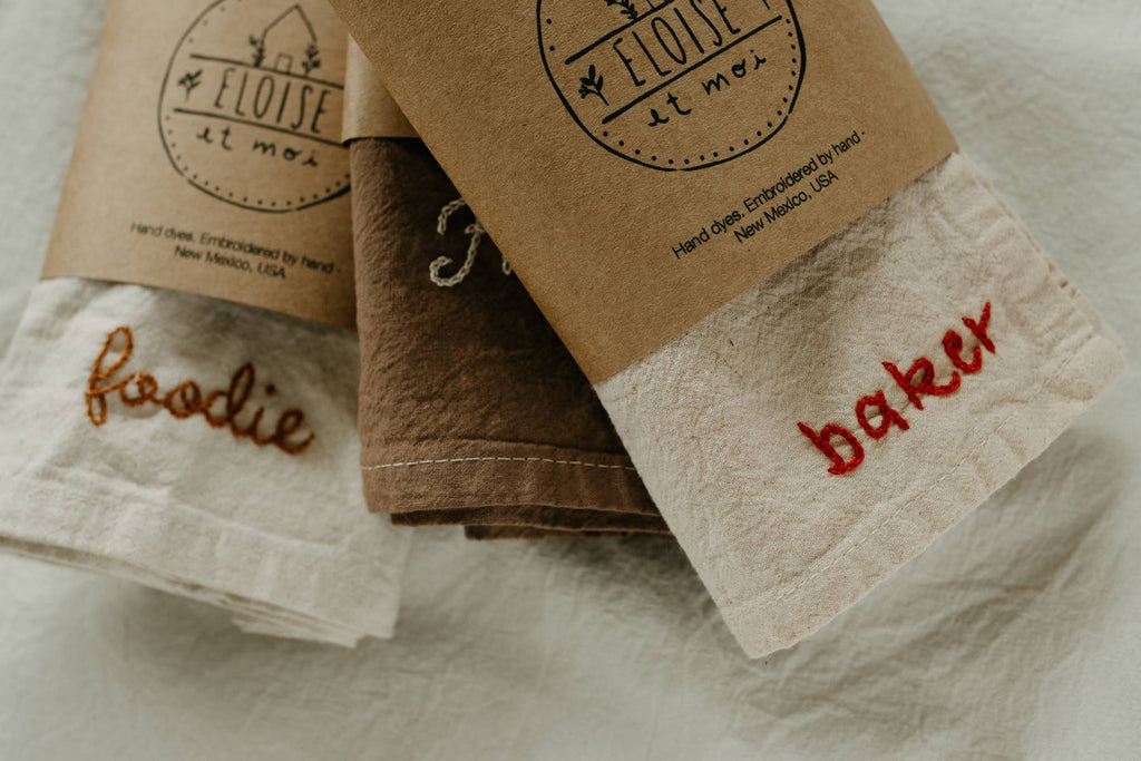 Hand embroidered Hand dyed Organic cotton Kitchen Towel 